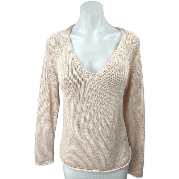 H&M Basic Women's Cream Deep V Cozy Knit Oversized Pullover Sweater Top Size M - Picture 1 of 4